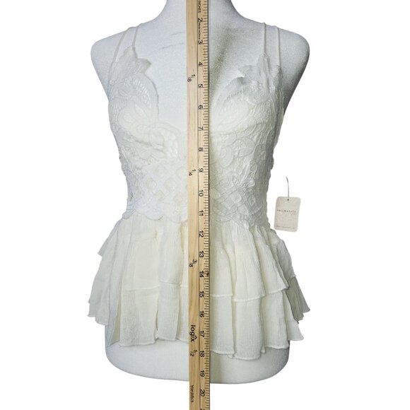 Free People Adella Cami Lace & Ruffled Hem White Tank Top Small - Picture 6 of 8